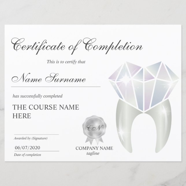 Teth Whitening Certificate of CompleTING Course (Voorkant)