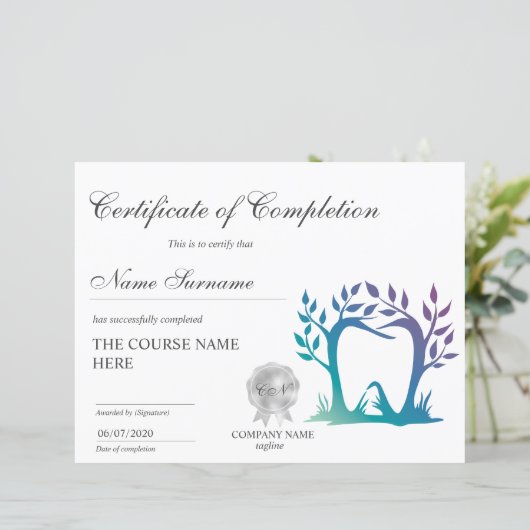 Teth Whitening Certificate of CompleTING Course (Staand voorkant)