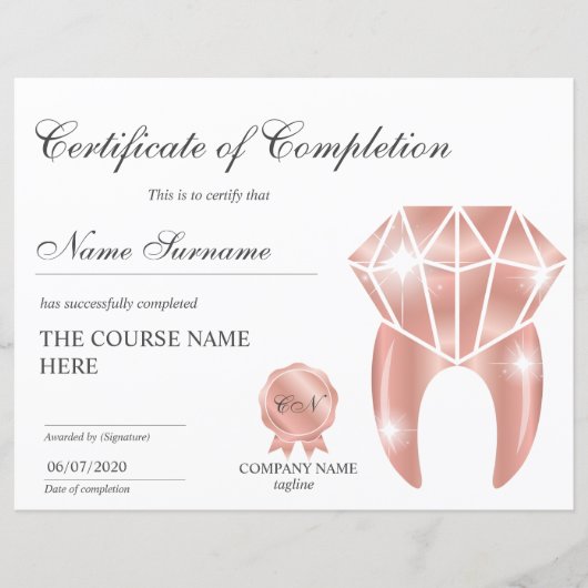 Teth Whitening Certificate of CompleTING Course (Voorkant)