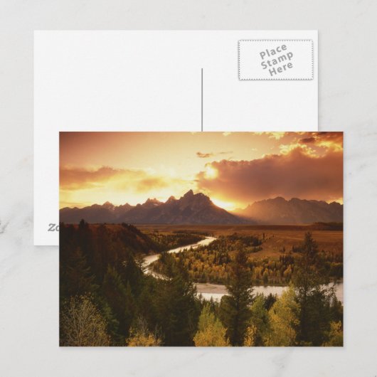 Teton Range bij zonsondergang, vanaf Snake Briefkaart (Voorkant / Achterkant)