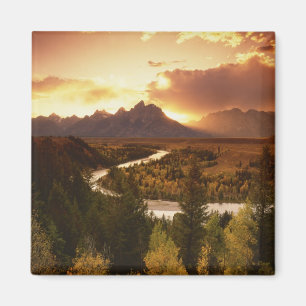 Teton Range bij zonsondergang, vanaf Snake Magneet