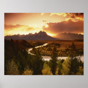 Teton Range bij zonsondergang, vanaf Snake Poster