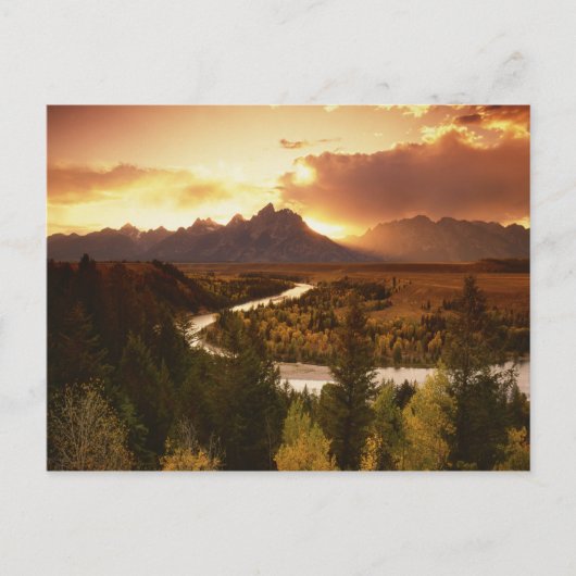 Teton Range bij zonsondergang, vanuit Snake River Briefkaart (Voorkant)