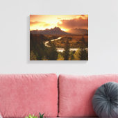 Teton Range bij zonsondergang, vanuit Snake River Canvas Afdruk (Insitu (Woonkamer))