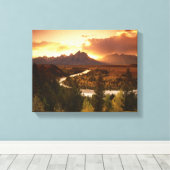 Teton Range bij zonsondergang, vanuit Snake River Canvas Afdruk (Insitu (Houten vloer))