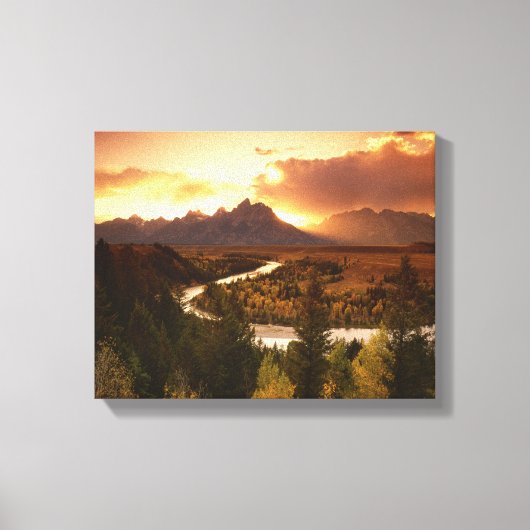 Teton Range bij zonsondergang, vanuit Snake River Canvas Afdruk (Voorkant)