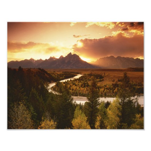 Teton Range bij zonsondergang, vanuit Snake River Foto Afdruk (Voorkant)