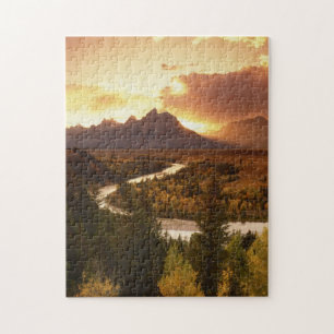 Teton Range bij zonsondergang, vanuit Snake River Legpuzzel
