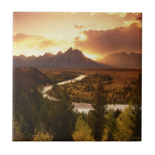 Teton Range bij zonsondergang, vanuit Snake River Tegeltje