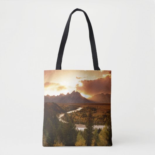 Teton Range bij zonsondergang, vanuit Snake River Tote Bag (Voorkant)