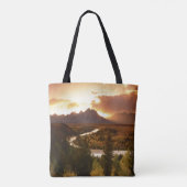 Teton Range bij zonsondergang, vanuit Snake River Tote Bag (Achterkant)
