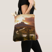 Teton Range bij zonsondergang, vanuit Snake River Tote Bag (Dichtbij)