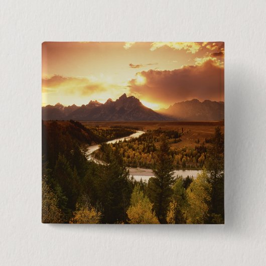 Teton Range bij zonsondergang, vanuit Snake River Vierkante Button 5,1 Cm (Voorkant)