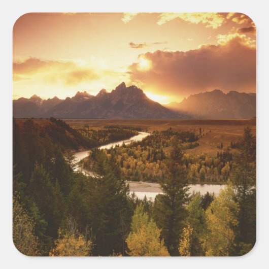 Teton Range bij zonsondergang, vanuit Snake River Vierkante Sticker (Voorkant)