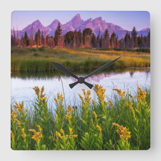 Teton Sunrise Vierkante Klok (Voorkant)