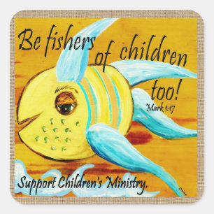 Teveel op kinderen vissen vierkante sticker