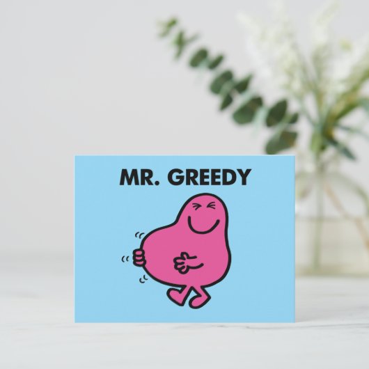 Tevreden de heer Greedy Briefkaart (Staand voorkant)
