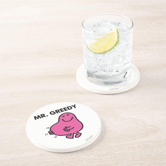 Tevreden de heer Greedy Zandsteen Onderzetter (Zijkant)