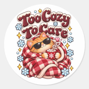 Tevreden Om Te Zorgen Voor Grappige Kerstkat Ronde Sticker