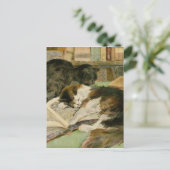 tevreden slaperige pluizige katten aankondigingskaart (Staand voorkant)