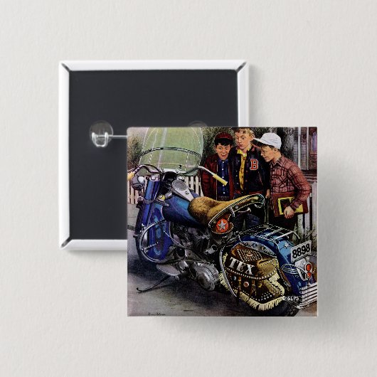 Tex-motorfiets Vierkante Button 5,1 Cm (Voorkant /achterkant)