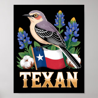 Texaanse Spotvogel TX Vlag Bluebonnet Katoen Trots Poster