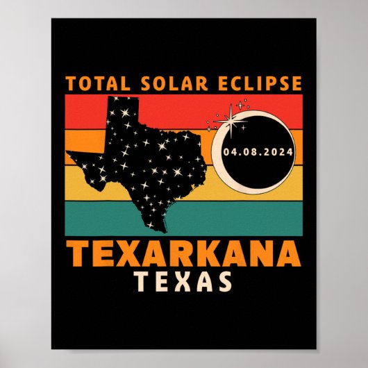  Texarkana Texas Totale Zonsverduistering 2024 Poster (Voorkant)