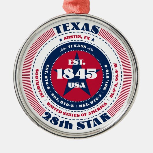 Texas 28e staat kerstversiering metalen ornament (Voorkant)