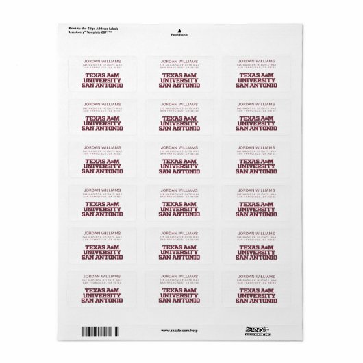 Texas A&M University - San Antonio Etiket (Full Sheet)