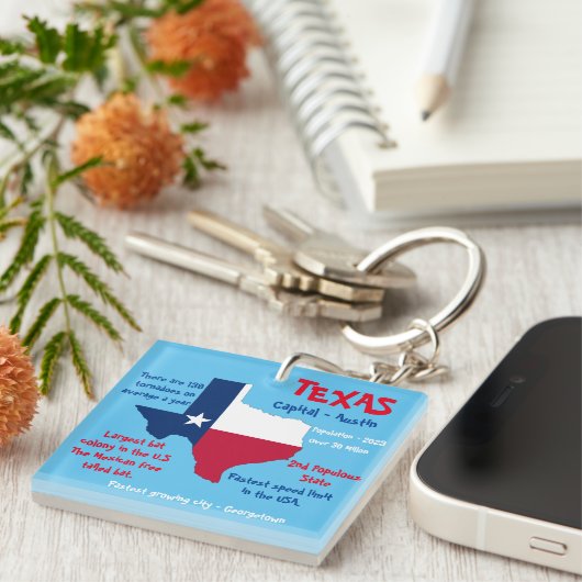 Texas Acryl Sleutelhanger Verbazingwekkende feiten (Voorkant Rechts)