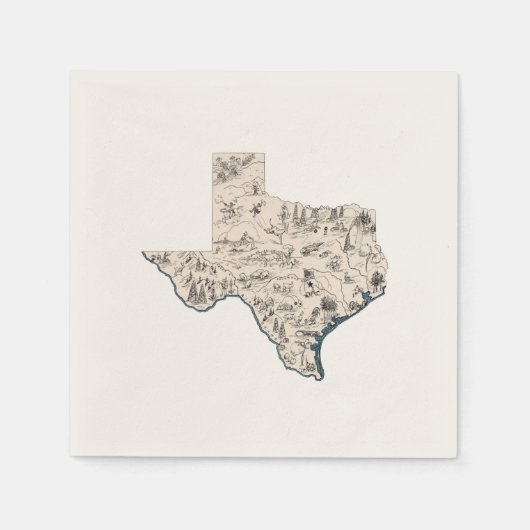 Texas Afbeelding Kaart Antiek Kaart Lone Star Servetten (Voorkant)