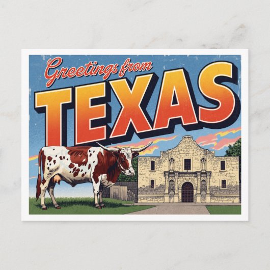 Texas Alamo Longhorn Cow Greetings Briefkaart (Voorkant)