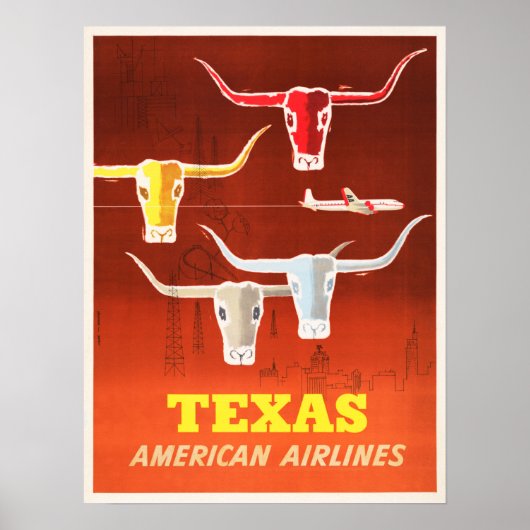 TEXAS AMERICA Austin Longhorns  Airlines Poster (Voorkant)
