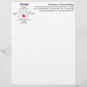 Texas American staat op een kaart en nuttige infor Briefhoofd