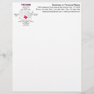 Texas American staat op een kaart en nuttige infor Briefhoofd