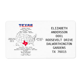 Texas American staat op een kaart en nuttige infor Etiket