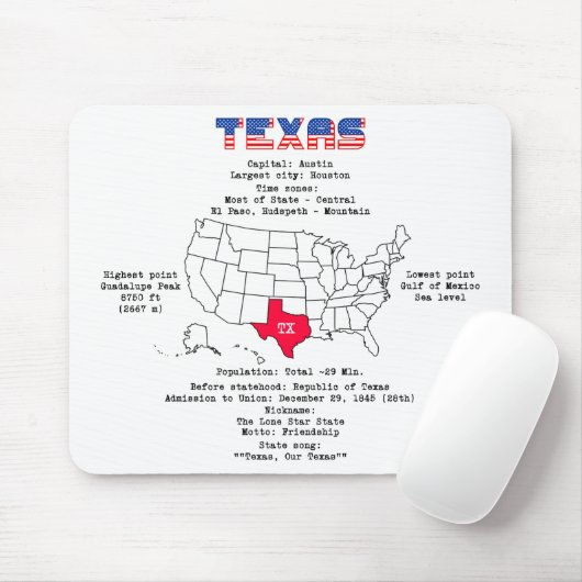Texas American staat op een kaart en nuttige infor Muismat (Met muis)