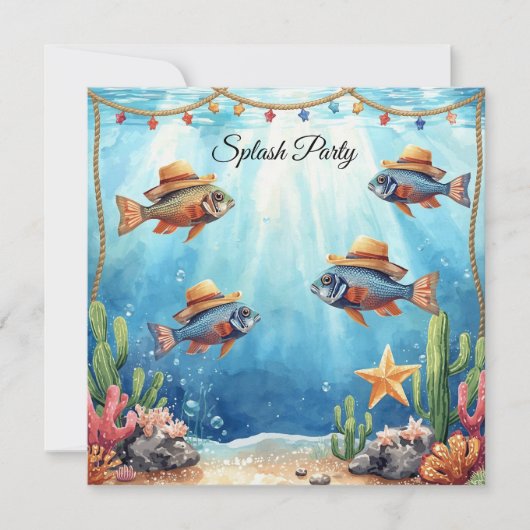 Texas Aquarium Cowboy Vis Feest Uitnodiging (Voorkant)
