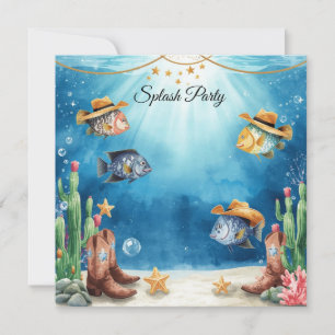 Texas Aquarium Cowboy Vis Feest Uitnodiging