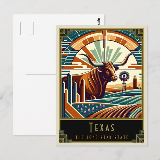 Texas | Art. Deco Briefkaart (Voorkant / Achterkant)