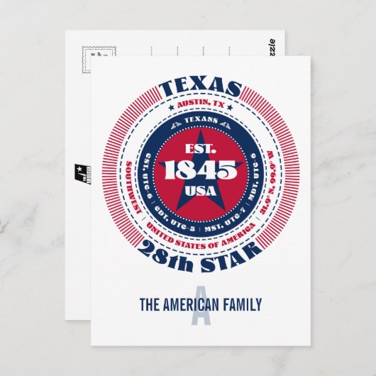 Texas, Austin, TX, Patriottisch, Monogram Briefkaart (Voorkant / Achterkant)