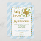 Texas Baby shower Invitation Blue Gold Boys Kaart (Voorkant / Achterkant)