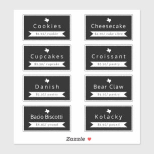 Texas Bakkerij Food Naam & Prijs Sticker Labels