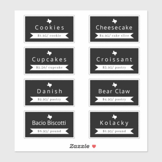 Texas Bakkerij Food Naam & Prijs Sticker Labels (Vel)