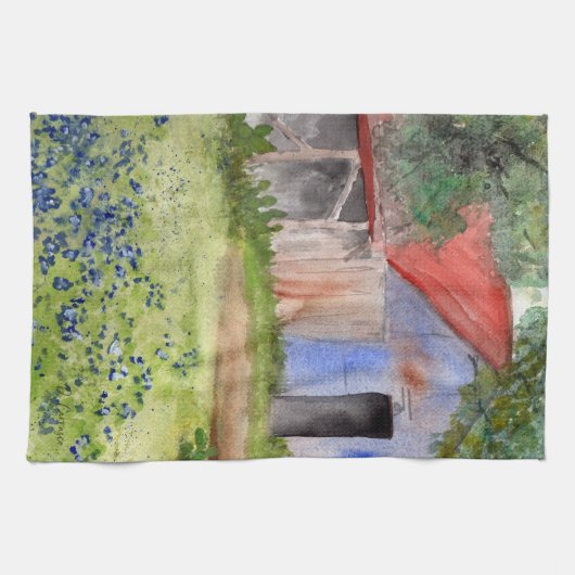 Texas Barn Waterverf Schilderend keukenhanddoek (Horizontaal)