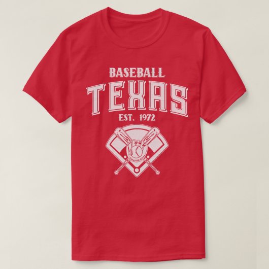 Texas Baseball EST 1972  Wit Tekst T-shirt (Design voorkant)