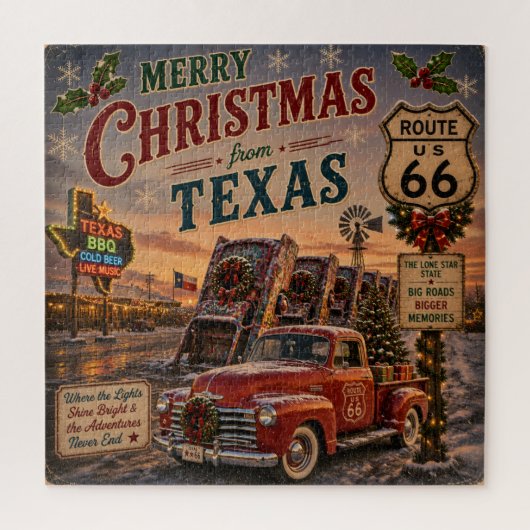 Texas BBQ Kerst Roadtrip Nacht Legpuzzel (Verticaal)