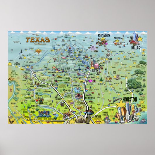Texas BIG Fun Map Poster (Voorkant)