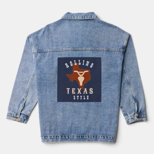 Texas Bike Steer Rolling Texas Stijl Denim Jacket (Achterkant)