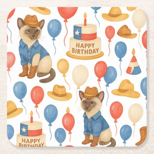 Texas Birthday Themed for Cat Lovers  Kartonnen Onderzetters (Voorkant)